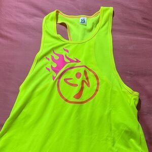 Zumba Neon Yellow Tank Top with Pink Graphic